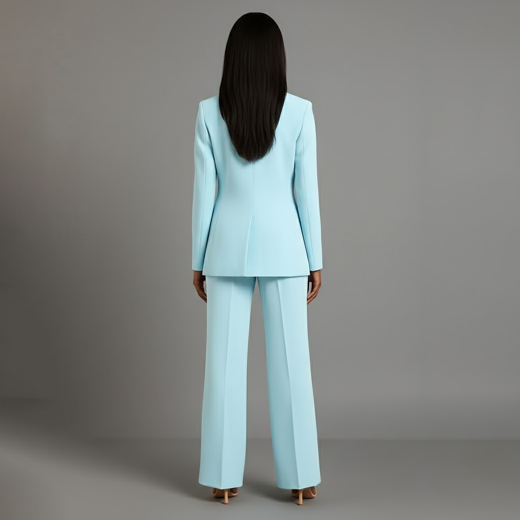 Tailleur Femme Chic Blazer Long Ajusté et Pantalon Assorti