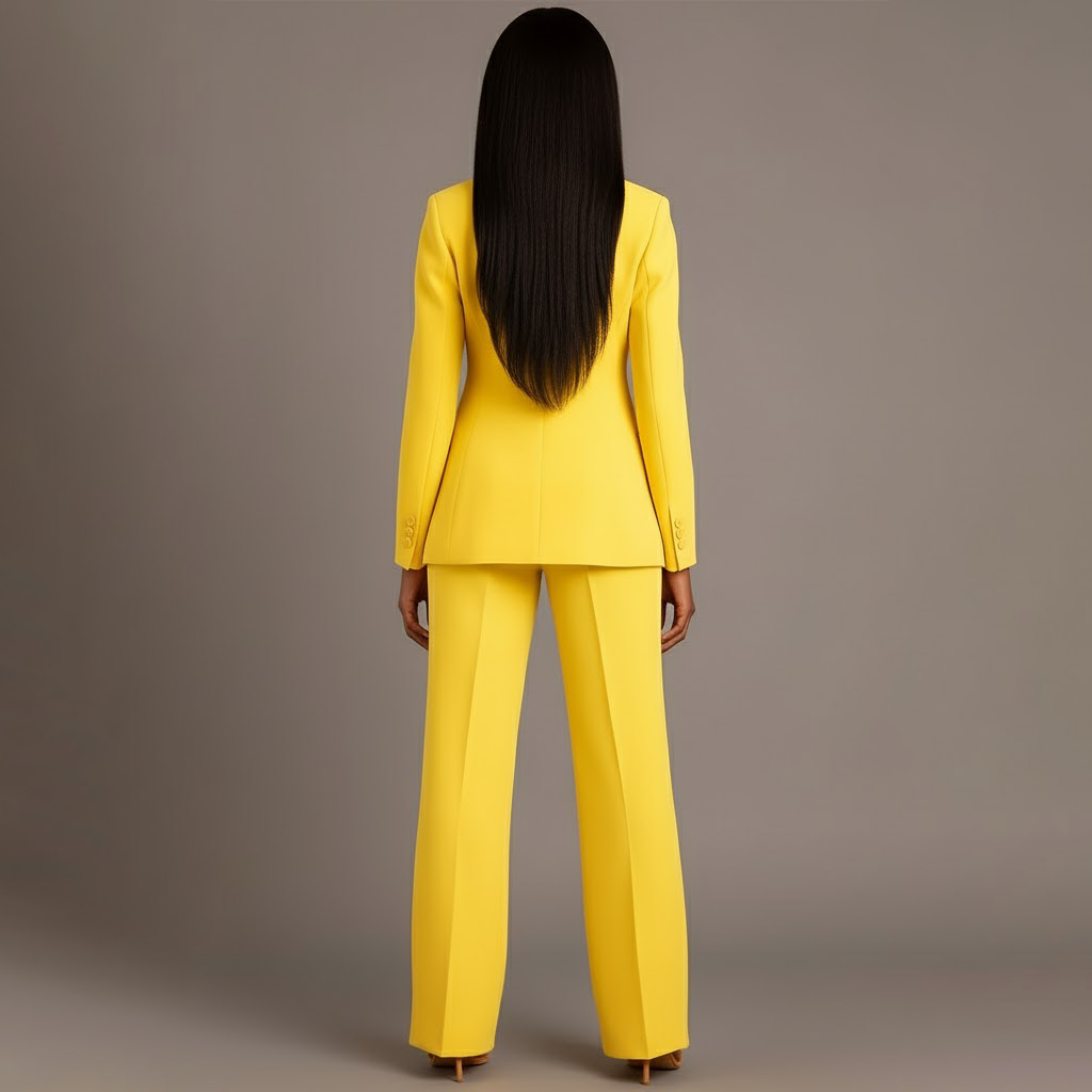 Tailleur Femme Chic Blazer Long Ajusté et Pantalon Assorti