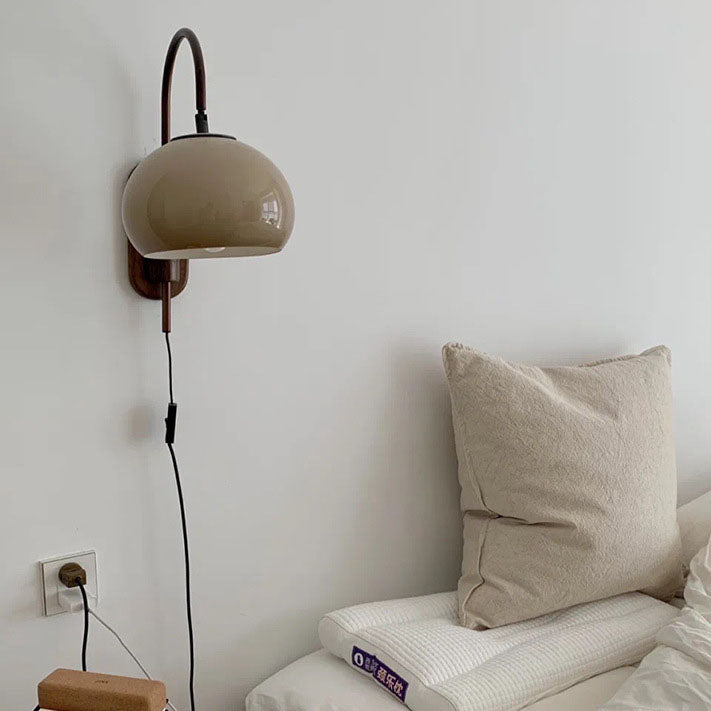 Solid Wood Wall Sconce – Dark Brown with Glass Globe for Warm Ambient Lighting in the Living Room or Bedroom