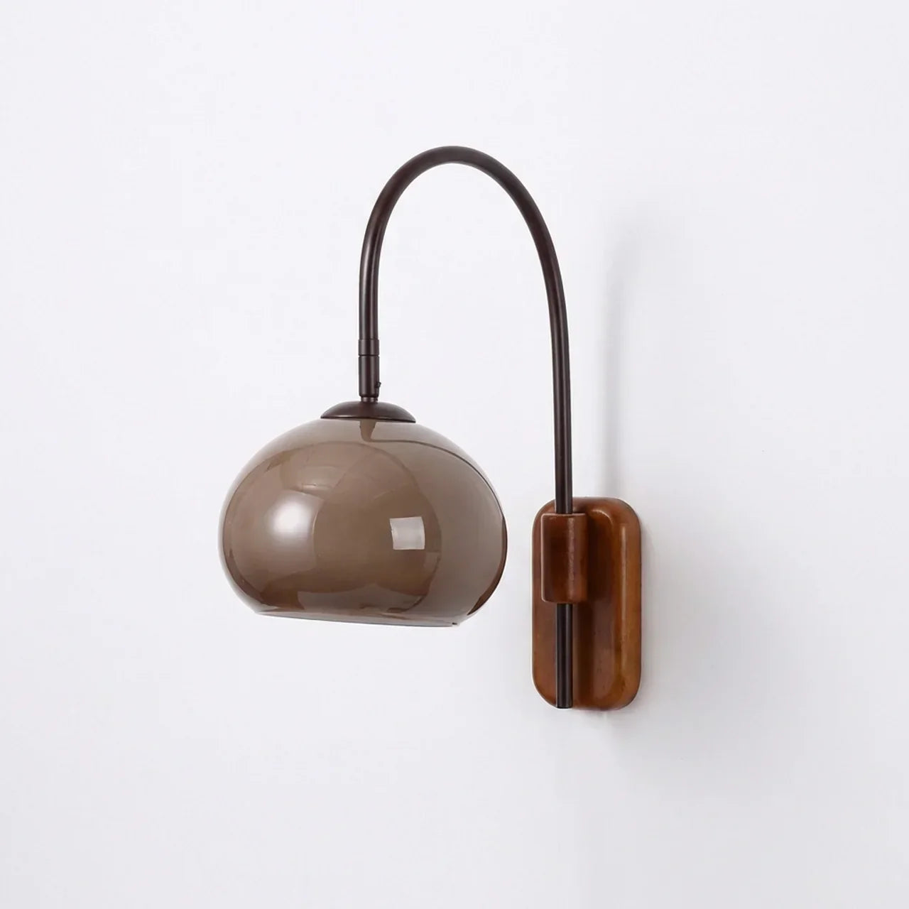 Solid Wood Wall Sconce – Dark Brown with Glass Globe for Warm Ambient Lighting in the Living Room or Bedroom
