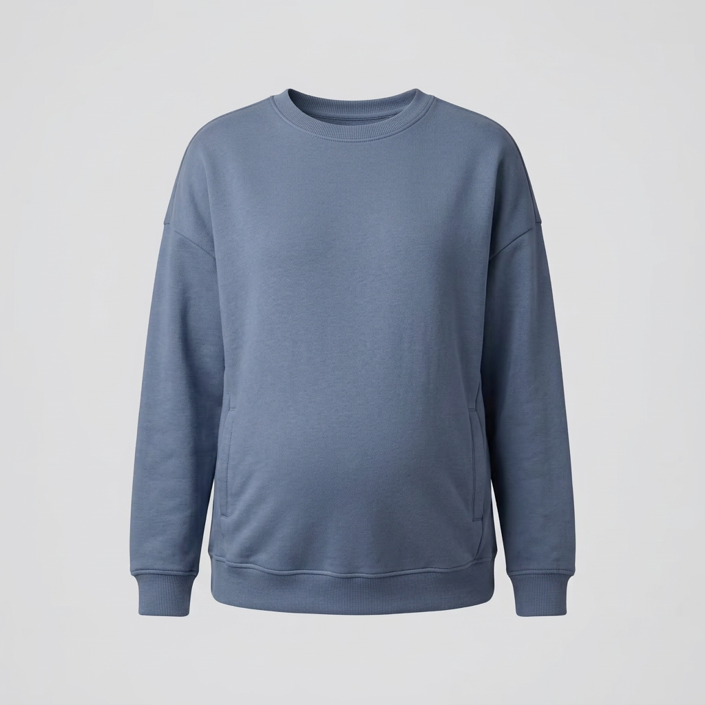 Sweat de Grossesse Col Rond Coupe Relâchée à Finitions Côtelées