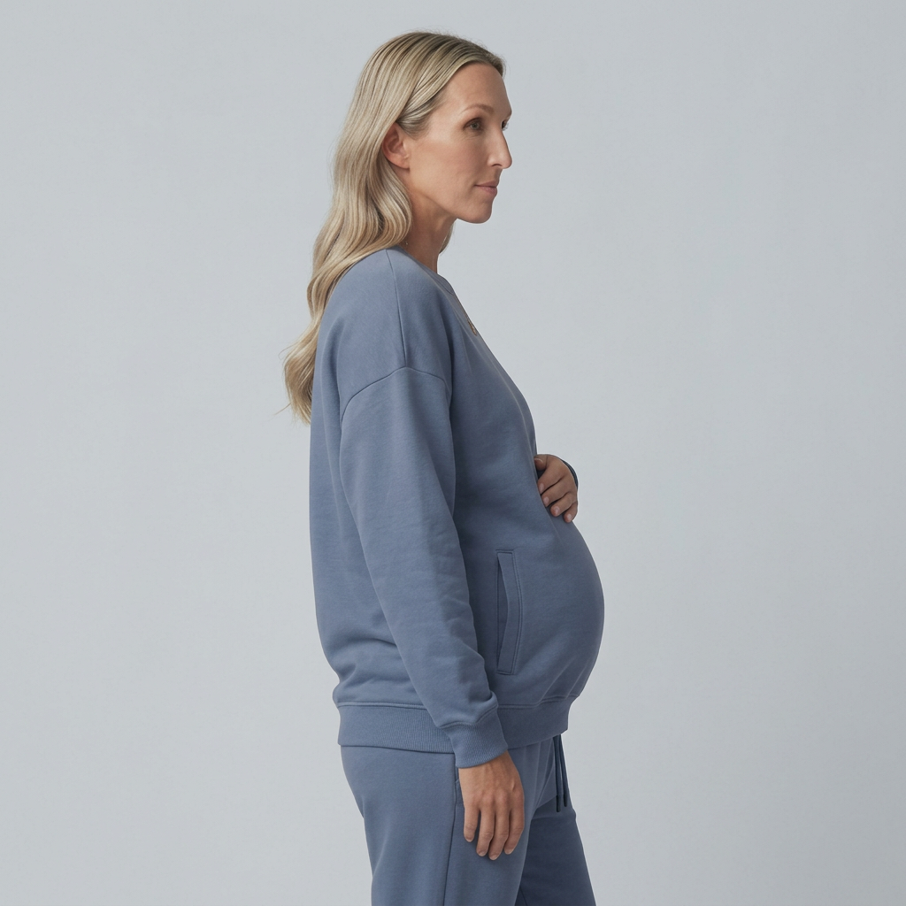 Sweat de Grossesse Col Rond Coupe Relâchée à Finitions Côtelées