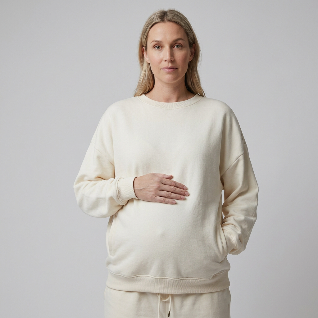 Sweat de Grossesse Col Rond Coupe Relâchée à Finitions Côtelées