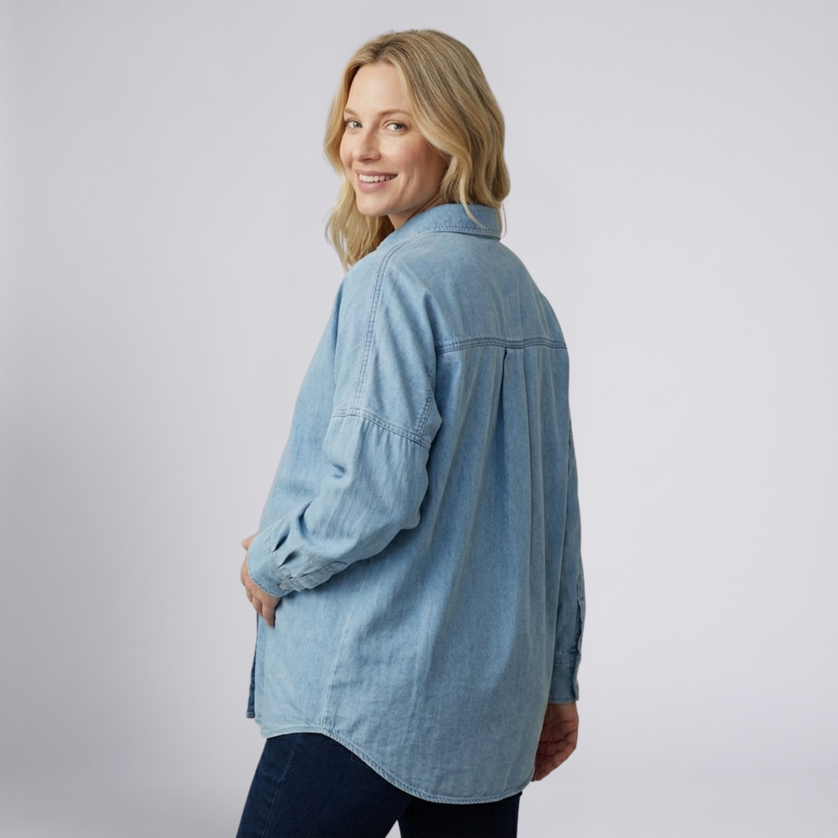 Chemise de Grossesse Boutonnée Coupe Relâchée en Coton