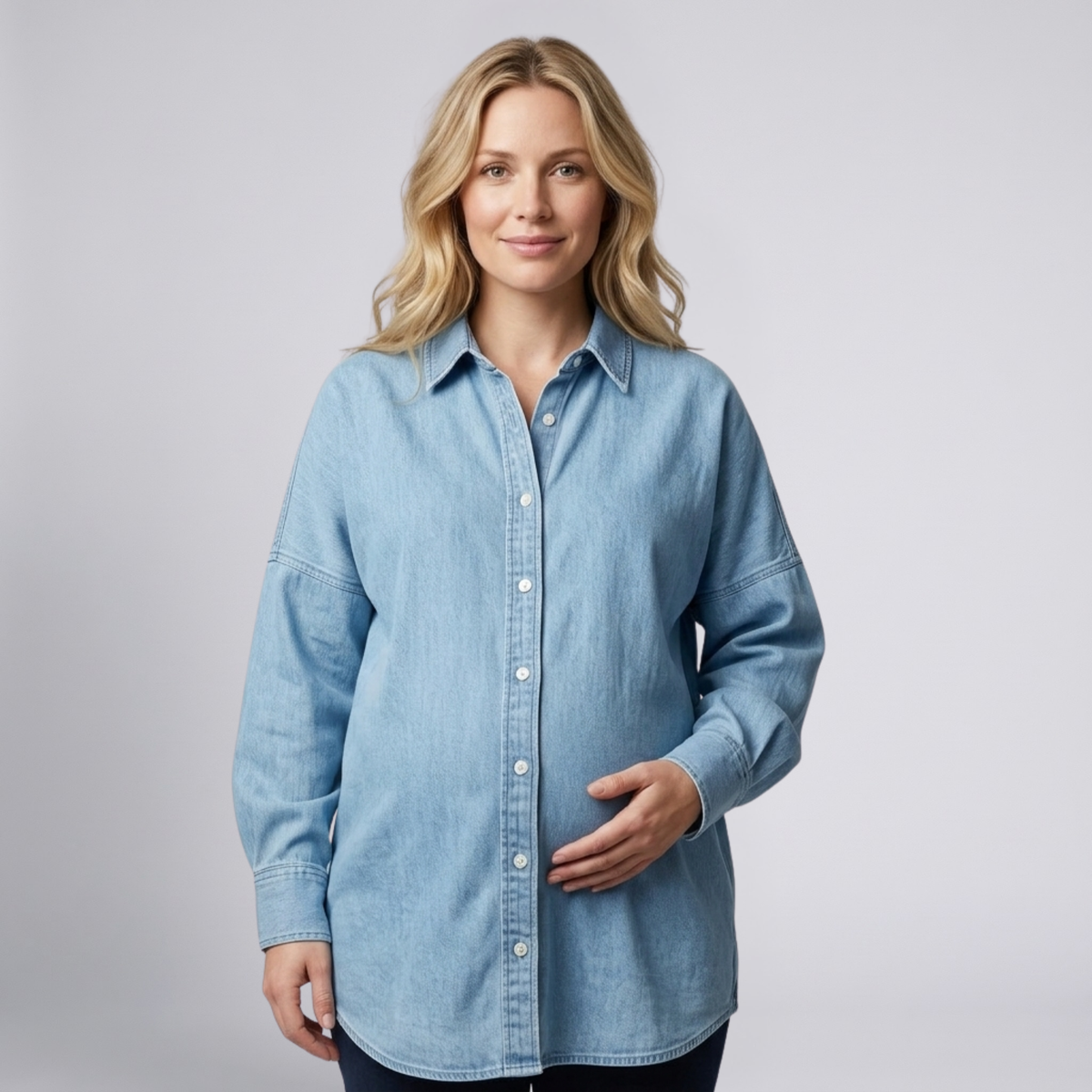 Chemise de Grossesse Boutonnée Coupe Relâchée en Coton
