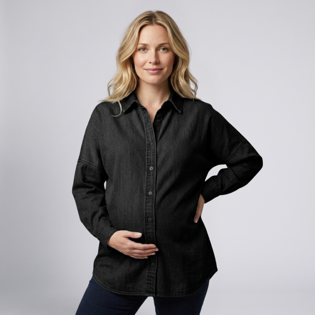 Chemise de Grossesse Boutonnée Coupe Relâchée en Coton