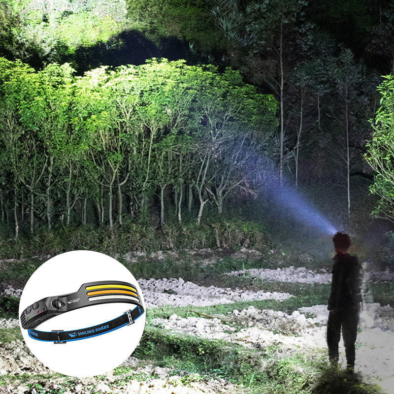 LED-hoofdlamp – Zwart, lichtgewicht met sensor voor kamperen en buitenactiviteiten