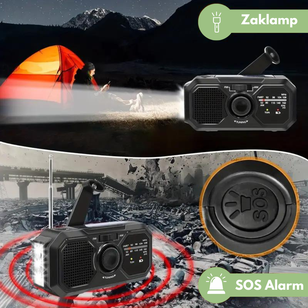 Radio d'Urgence Portable Solaire et Manuelle - Lampe et Batterie Externe