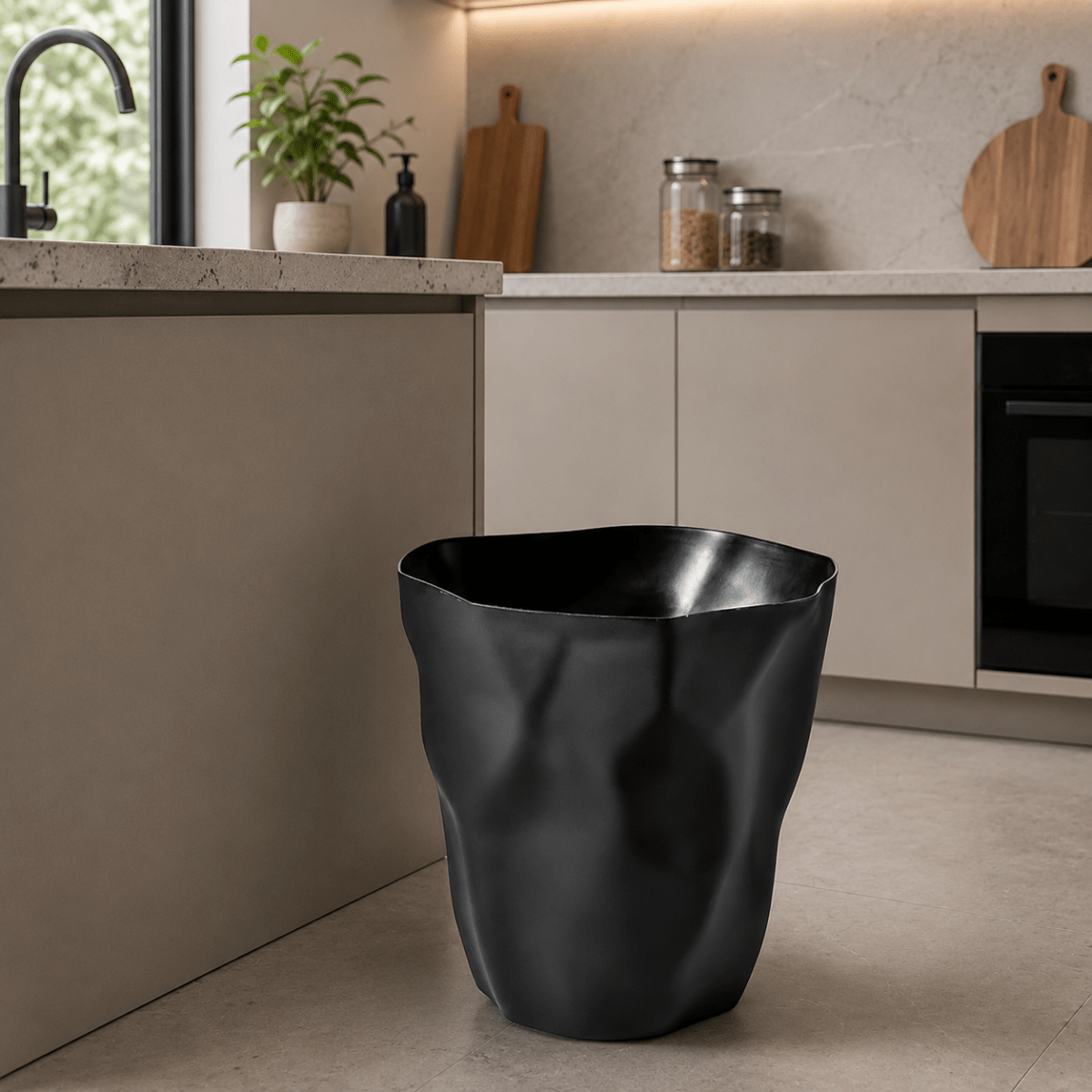 Minimalist Trash Can – Black, Modern Design for the Bathroom, Kitchen, or Office