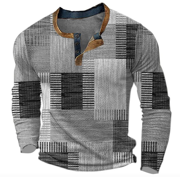 Pull Homme Manches Longues Imprimé Bloc Coloré à Boutons