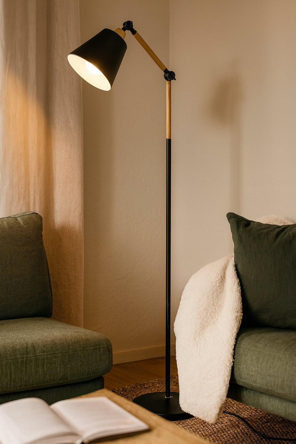 Lampadaire Orientable Bois et Métal pour Salon et Chambre