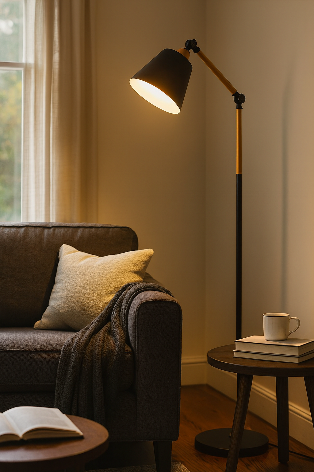 Lampadaire Orientable Bois et Métal pour Salon et Chambre