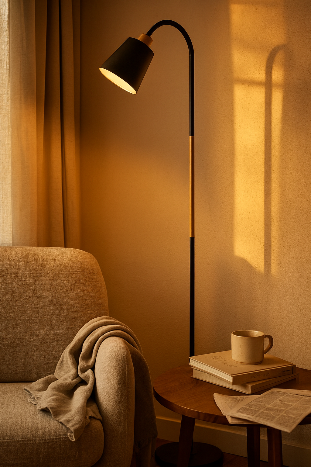 Lampadaire Orientable Bois et Métal pour Salon et Chambre