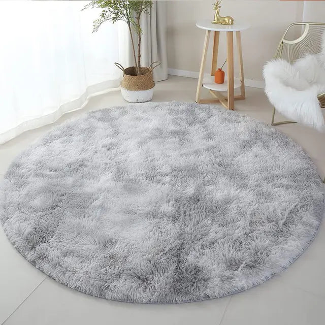 Rond pluche vloerkleed – zachtgroen, beige of roze voor in de slaapkamer of woonkamer