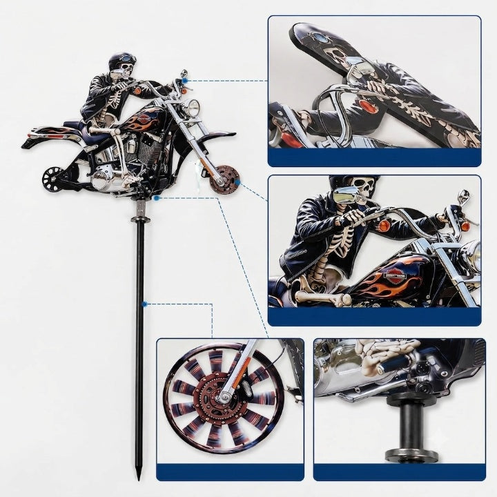 Motorrad-Windrad mit Skelett-Fahrer für Garten - Zorenza