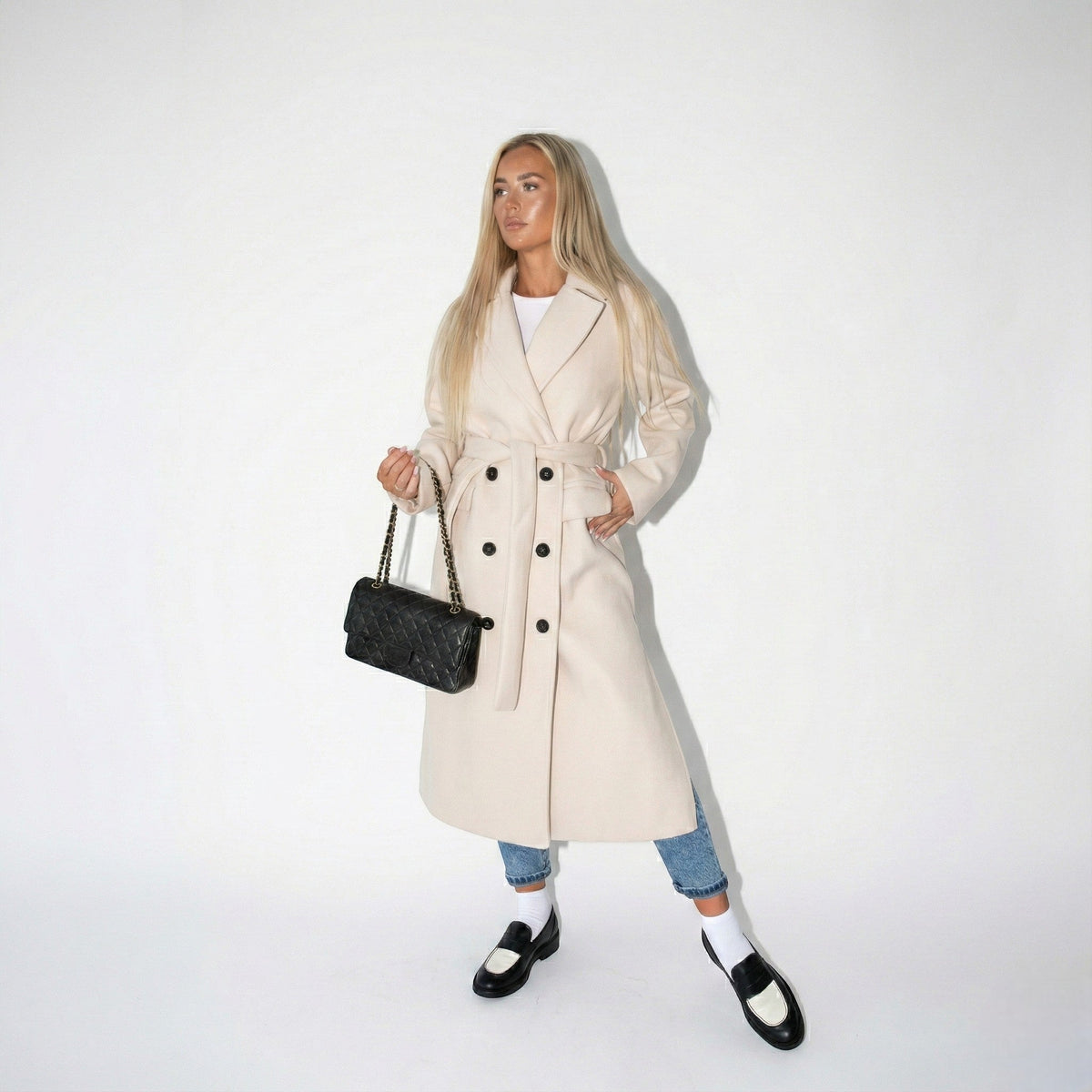 Manteau Long Femme à Revers, Coupe Longligne Hiver