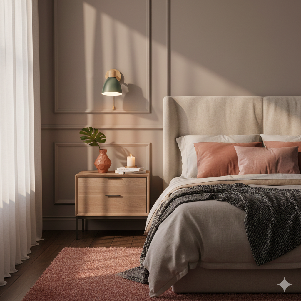 Applique Murale Bois et Métal, Bras Orientable et Abat-jour Conique