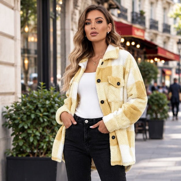 Veste Chemise Femme à Carreaux Coupe Décontractée