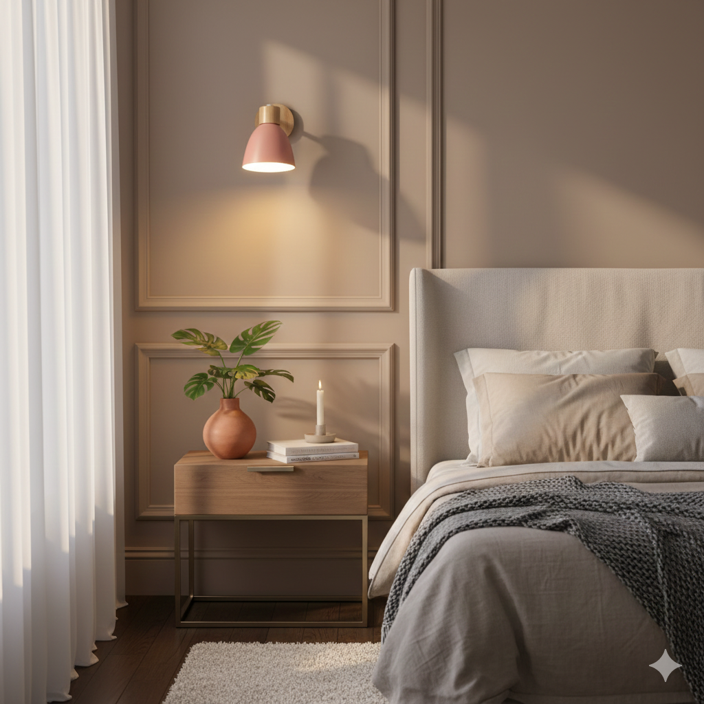 Applique Murale Bois et Métal, Bras Orientable et Abat-jour Conique