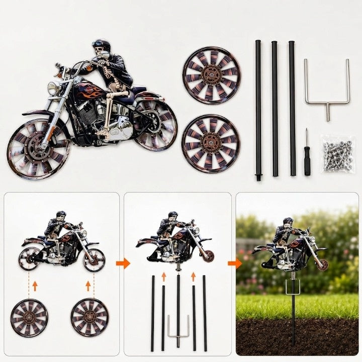Motorrad-Windrad mit Skelett-Fahrer für Garten - Zorenza