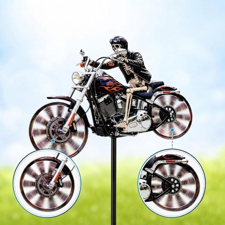 Motorrad-Windrad mit Skelett-Fahrer für Garten - Zorenza
