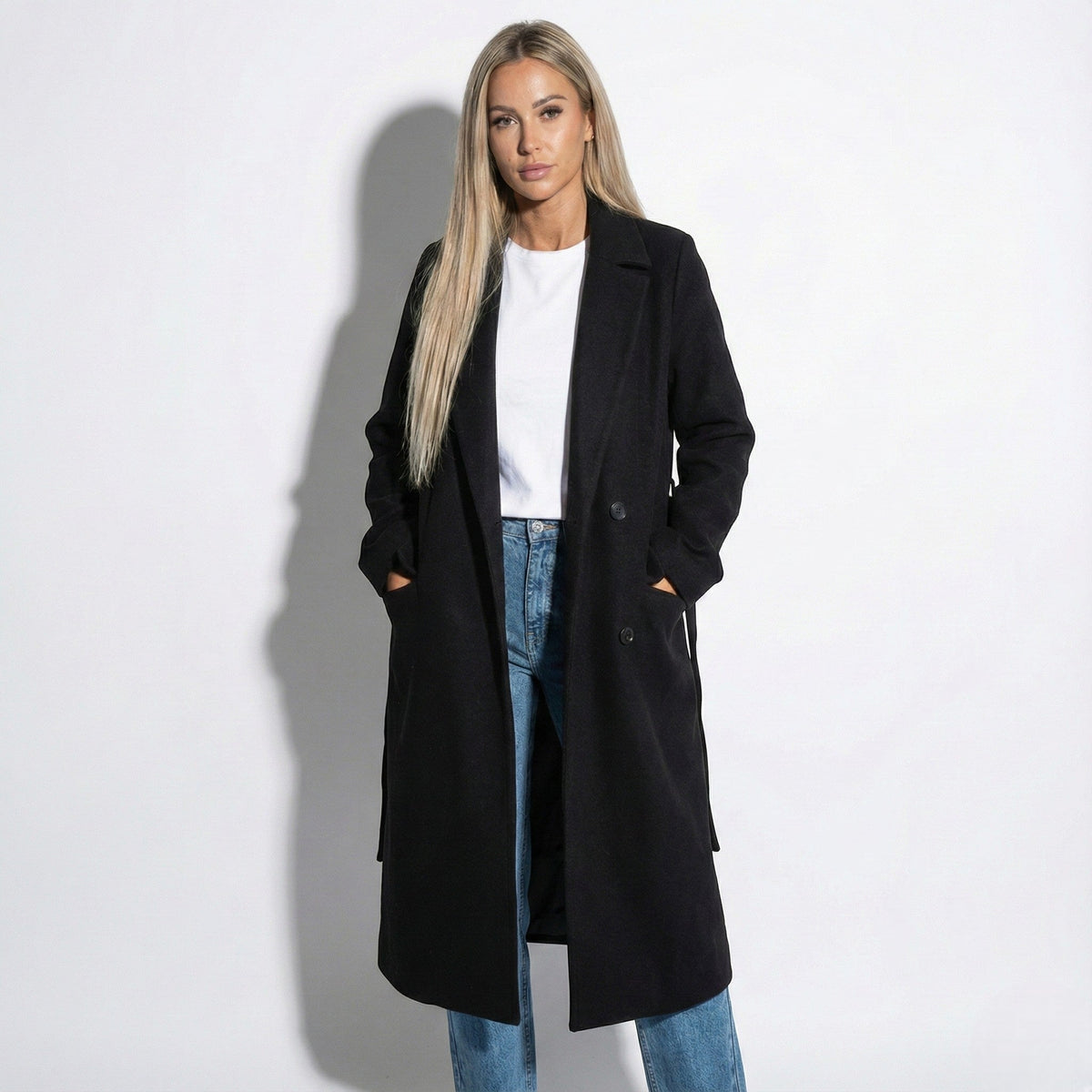 Manteau Long Femme à Revers, Coupe Longligne Hiver
