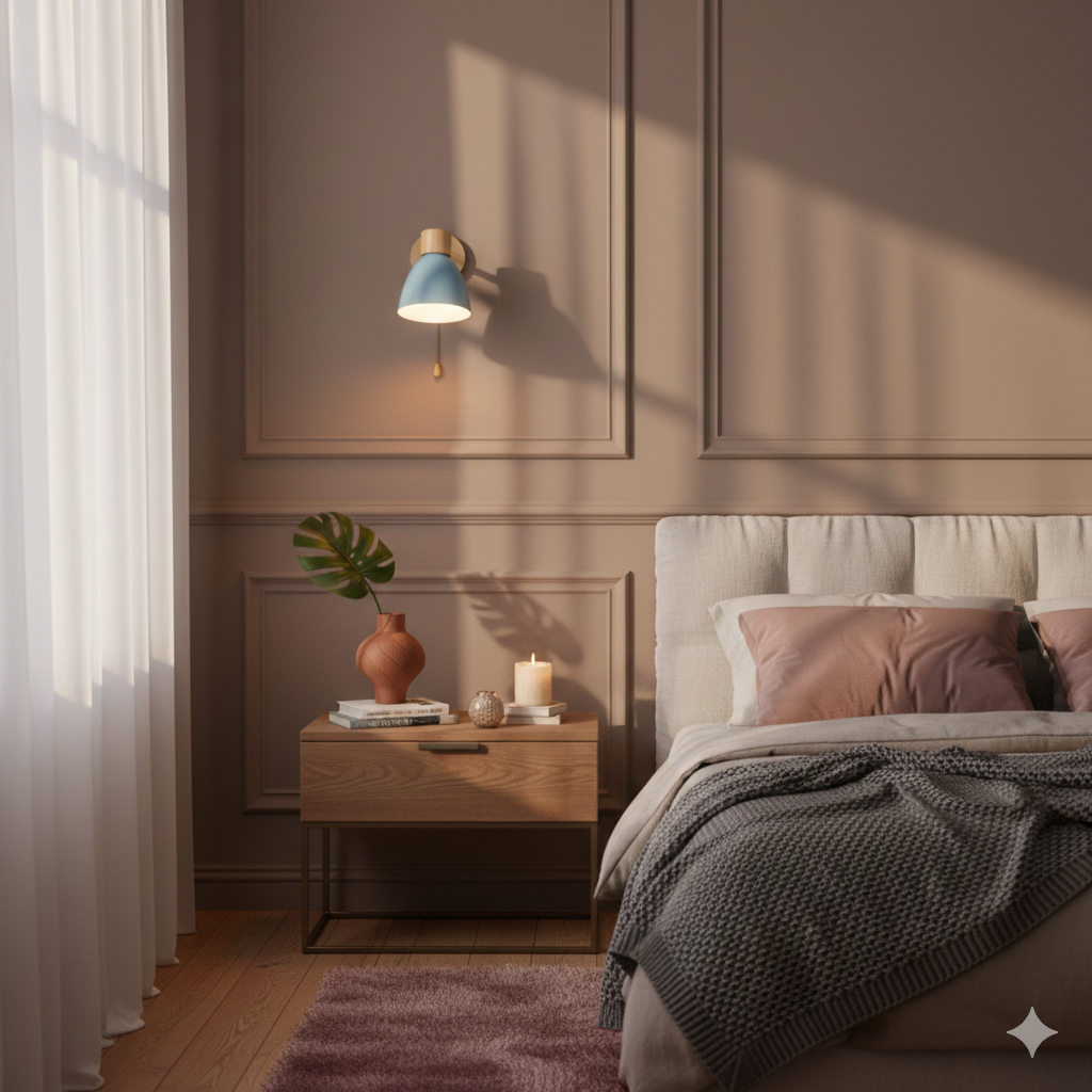 Applique Murale Bois et Métal, Bras Orientable et Abat-jour Conique