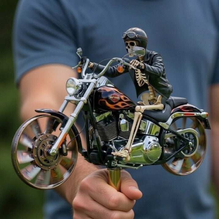 Motorrad-Windrad mit Skelett-Fahrer für Garten - Zorenza