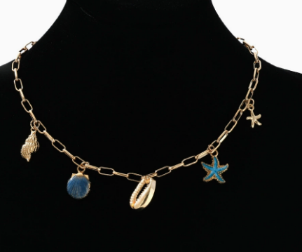 Collier Femme Pendentif Perle Nacrée Doré Motifs Coquillage