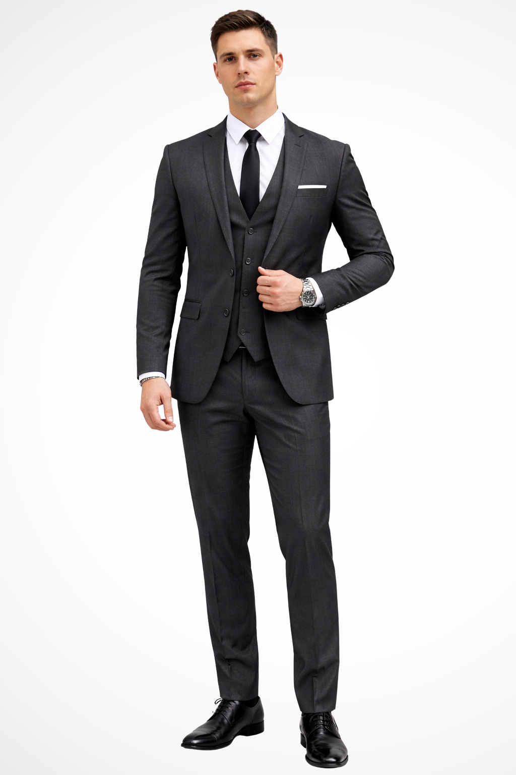 Costume Homme 3 Pièces Coupe Slim Col Cranté