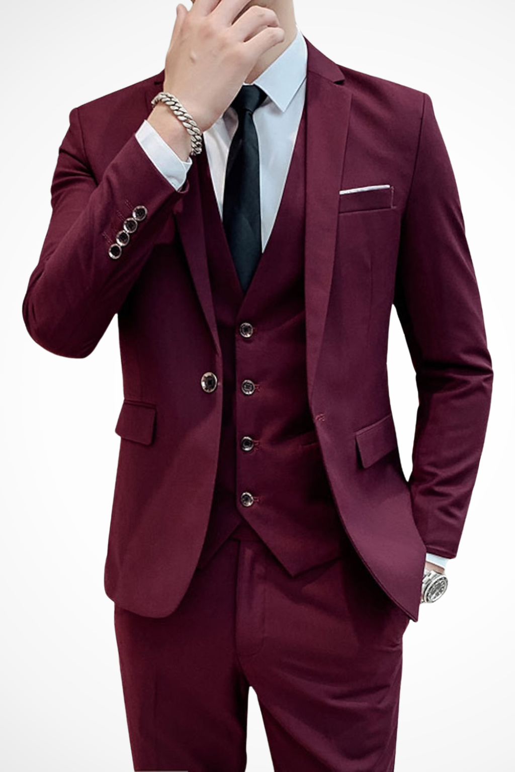 Costume Homme 3 Pièces Coupe Slim Col Cranté