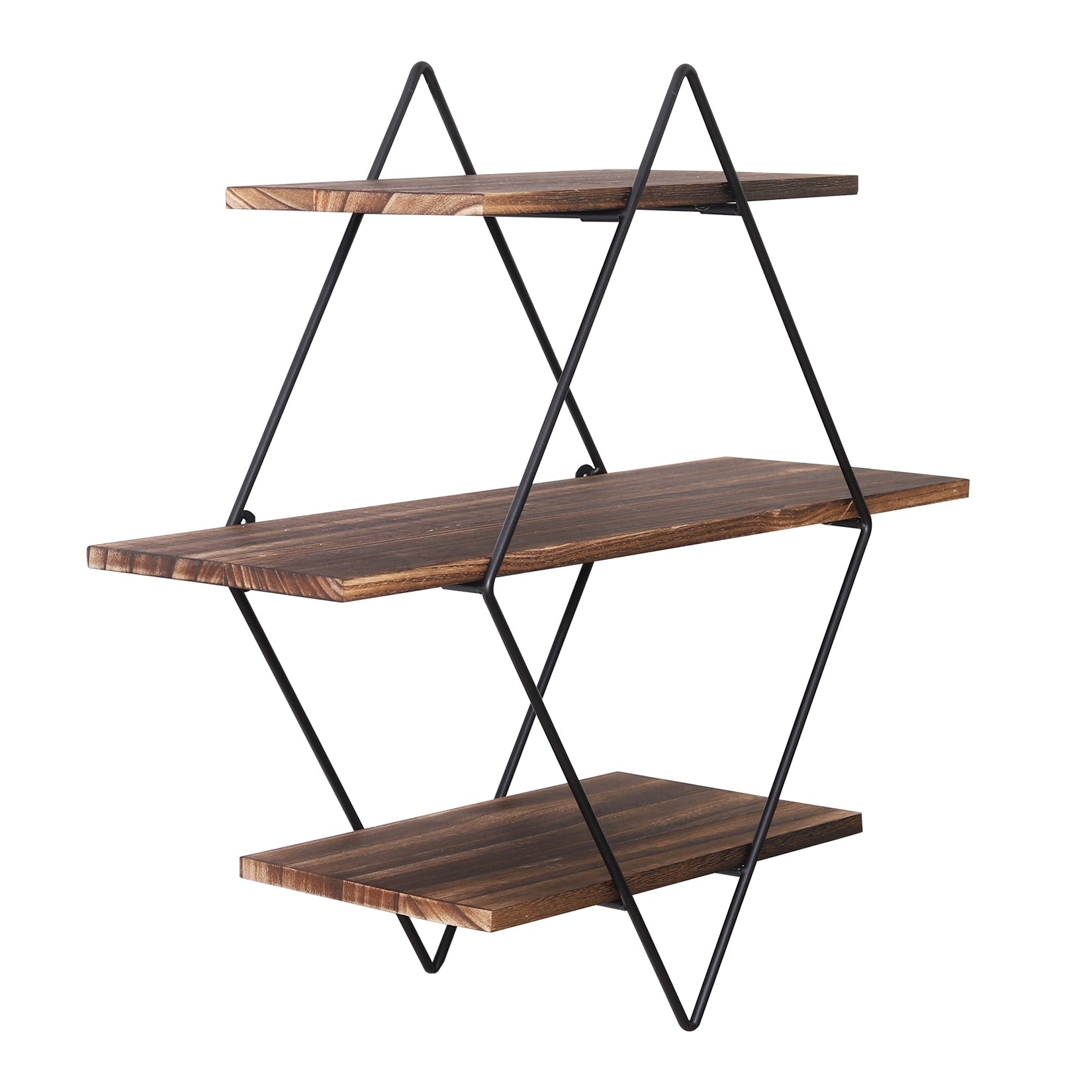 Wall Shelf – Black Metal and Natural Wood, Modern Three-Tier Design for the Living Room or Office