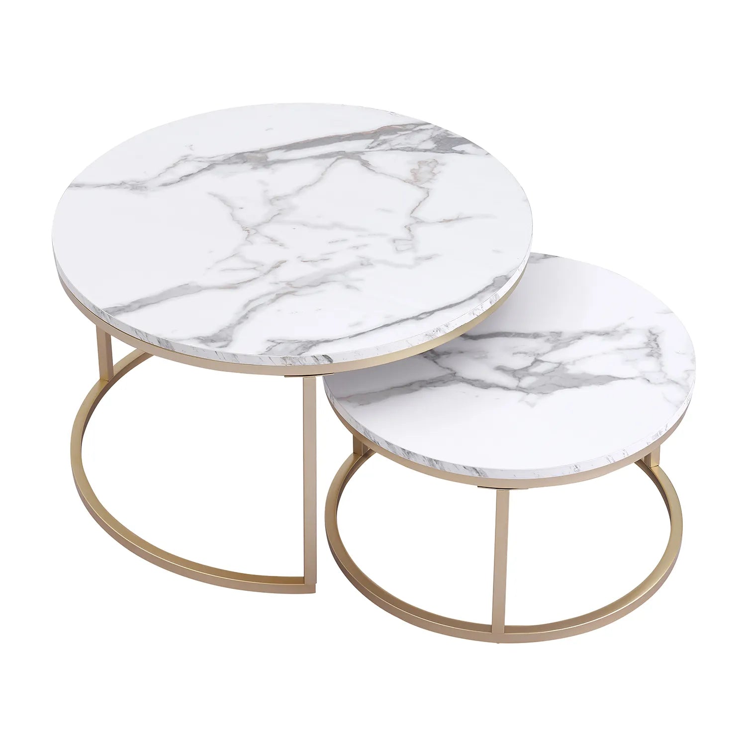 Round Table Set – White Marble with Gold Accents for Modern Living Room Decor