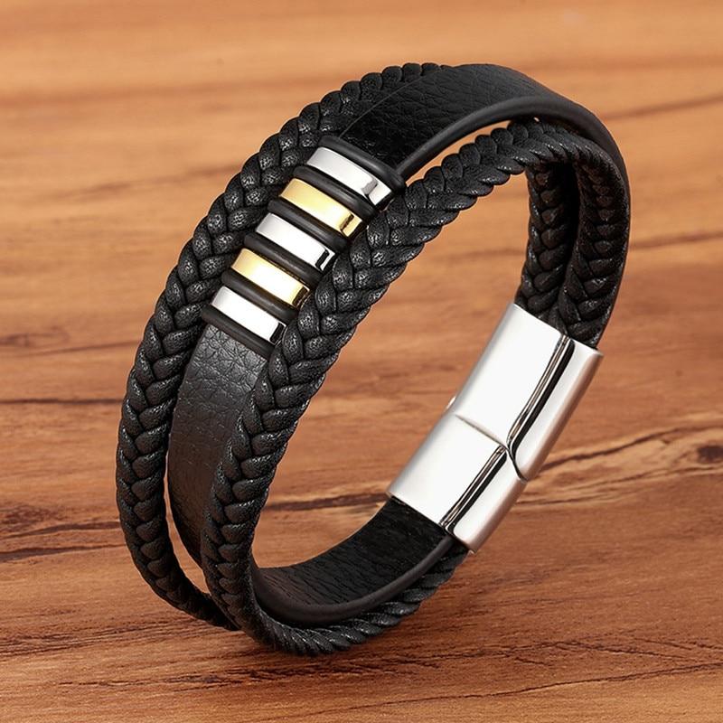 Bracelet Homme en Cuir Véritable Tressé