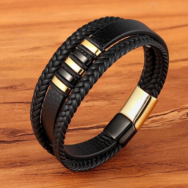 Bracelet Homme en Cuir Véritable Tressé
