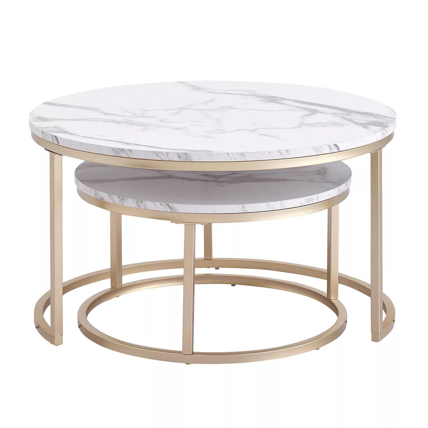 Round Table Set – White Marble with Gold Accents for Modern Living Room Decor