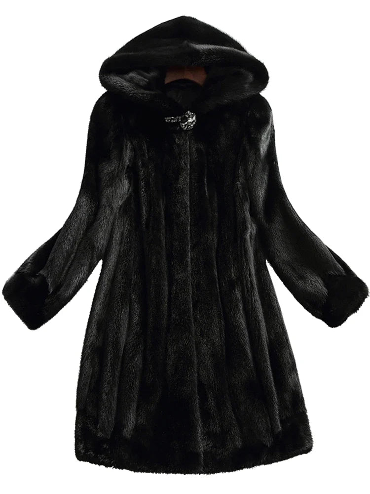 Manteau Femme en Fausse Fourrure à Capuche Doublée