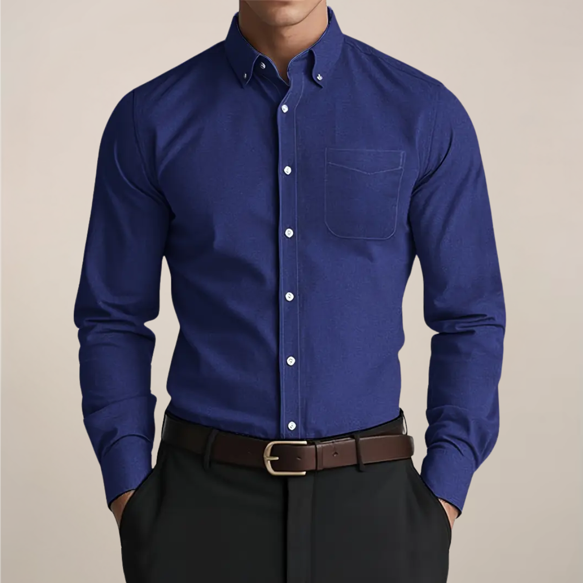 Chemise Homme Coupe Slim Manches Longues avec Poche Poitrine