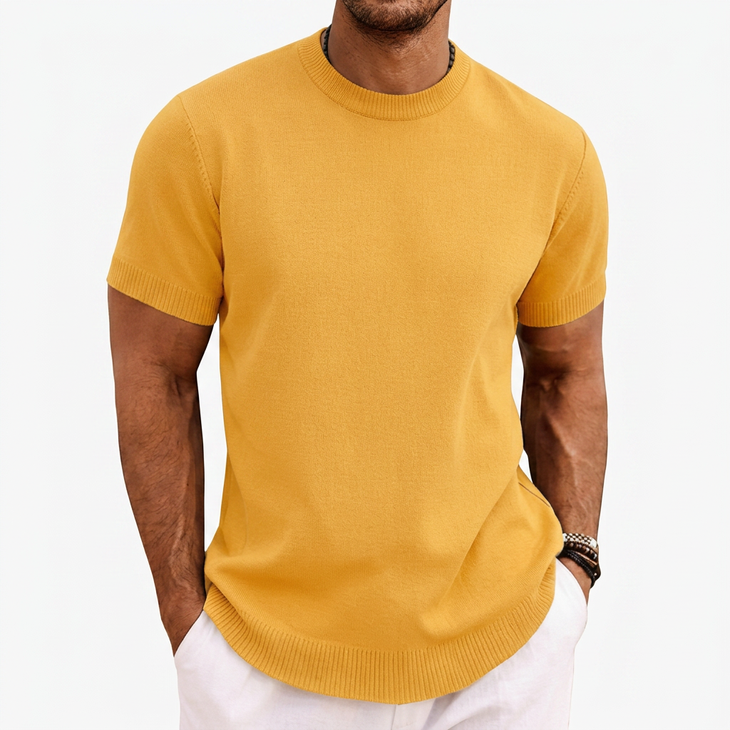 T-shirt Homme Tricoté Col Rond Manches Courtes