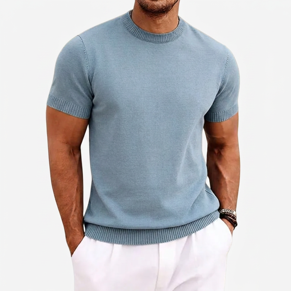 T-shirt Homme Tricoté Col Rond Manches Courtes