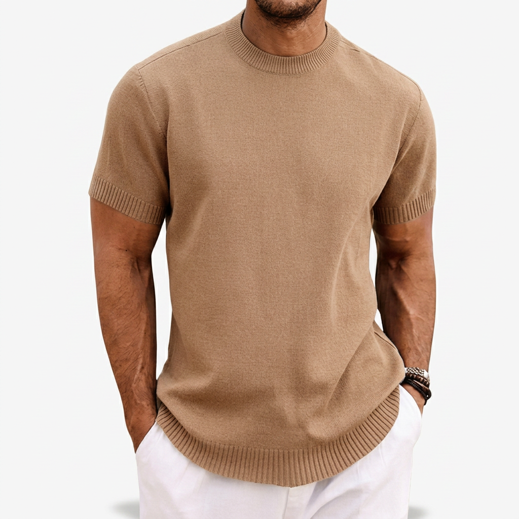 T-shirt Homme Tricoté Col Rond Manches Courtes