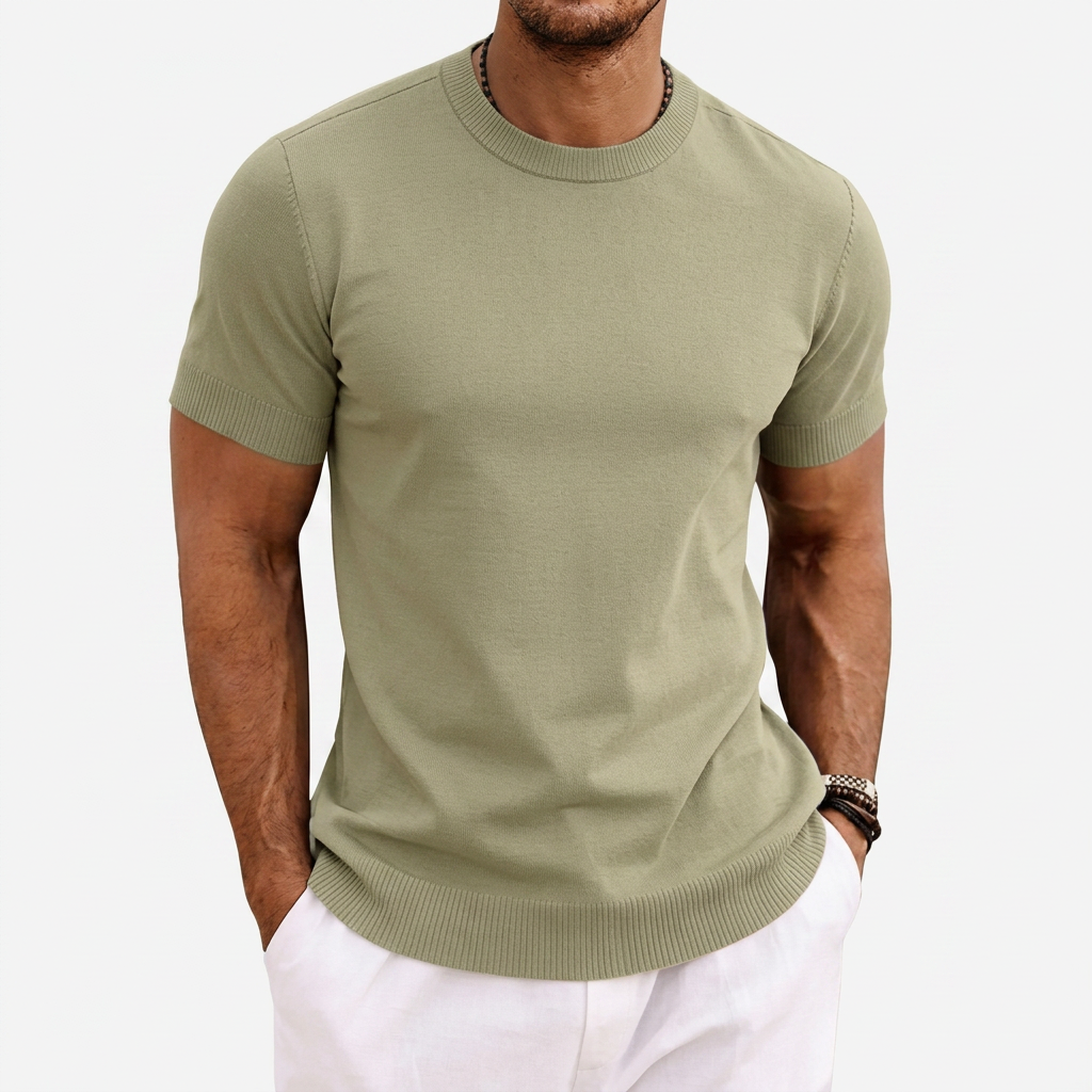 T-shirt Homme Tricoté Col Rond Manches Courtes