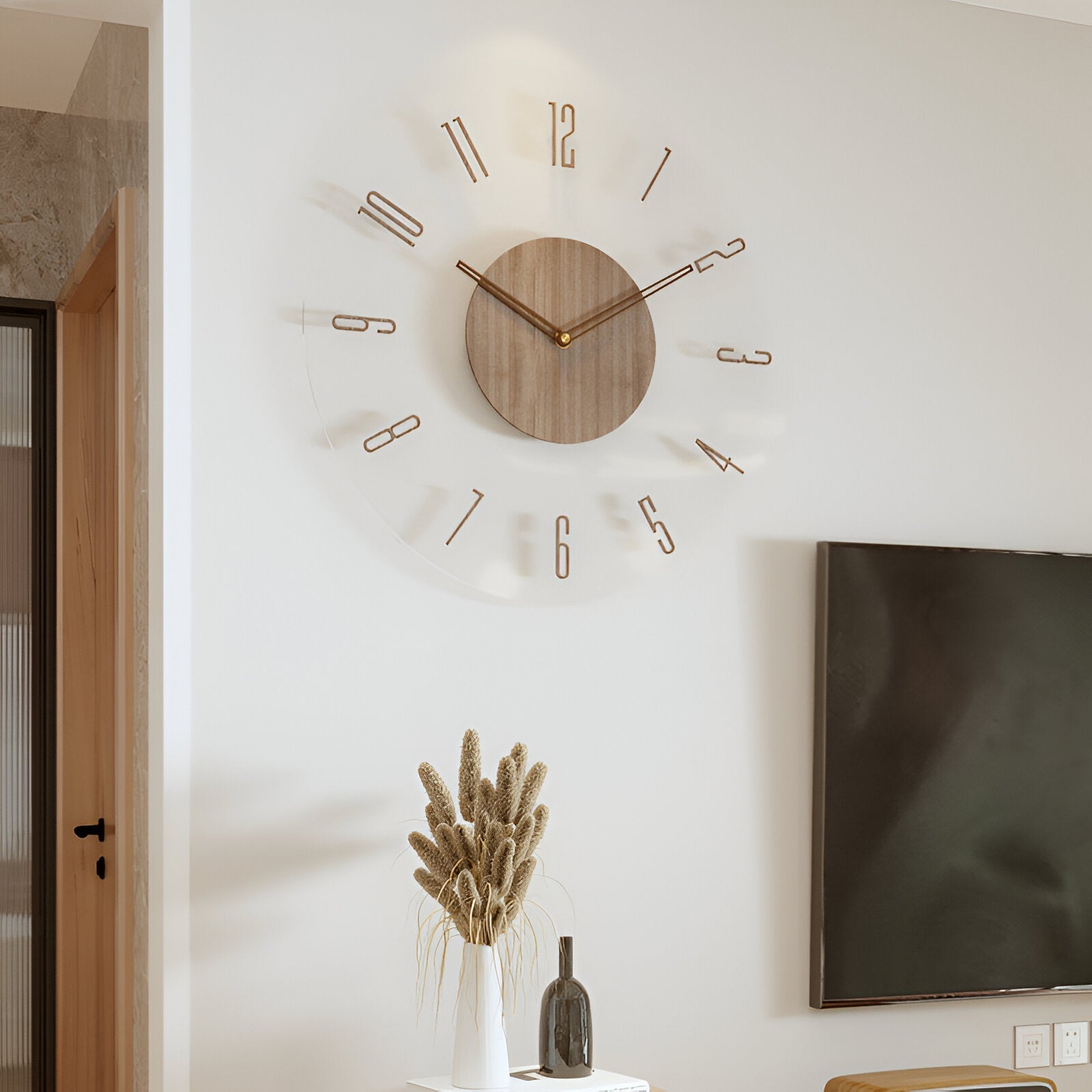 Modern Wall Clock – Transparent Wood Design for the Bedroom, Living Room, or Office