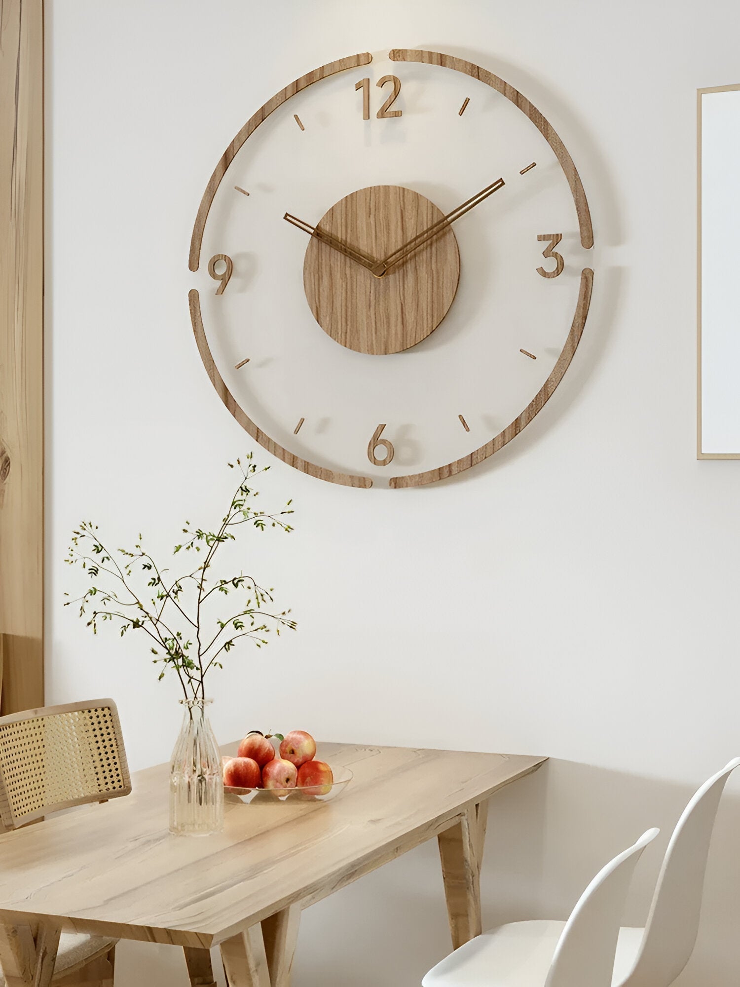 Modern Wall Clock – Transparent Wood Design for the Bedroom, Living Room, or Office