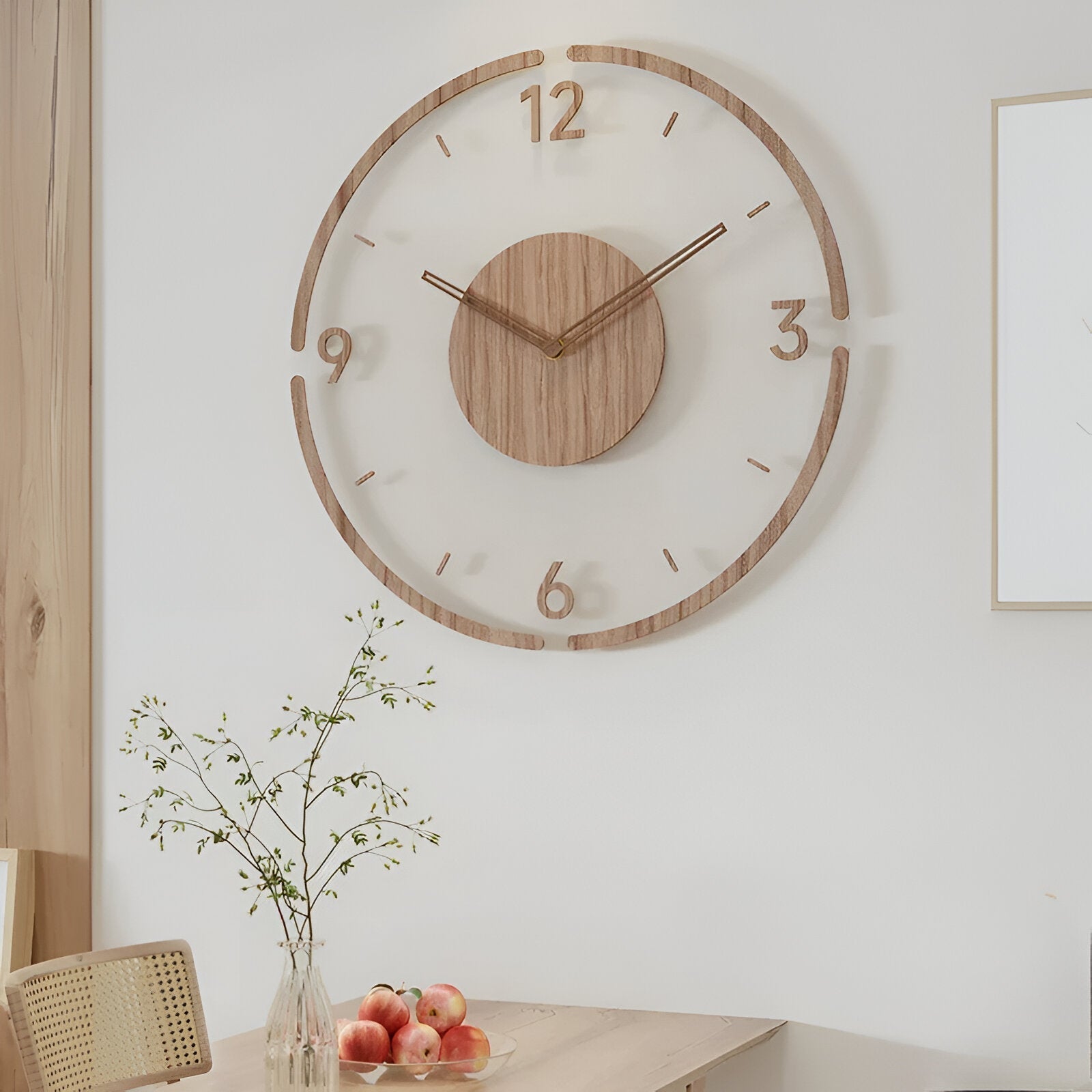 Modern Wall Clock – Transparent Wood Design for the Bedroom, Living Room, or Office