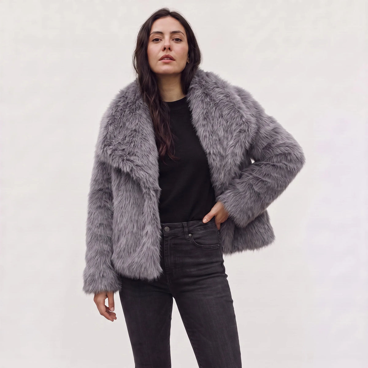 Oversized faux fur jas