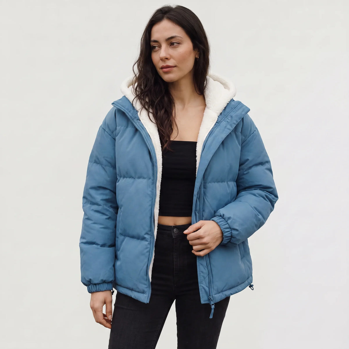 Hooded puffer jacket met fleece voering