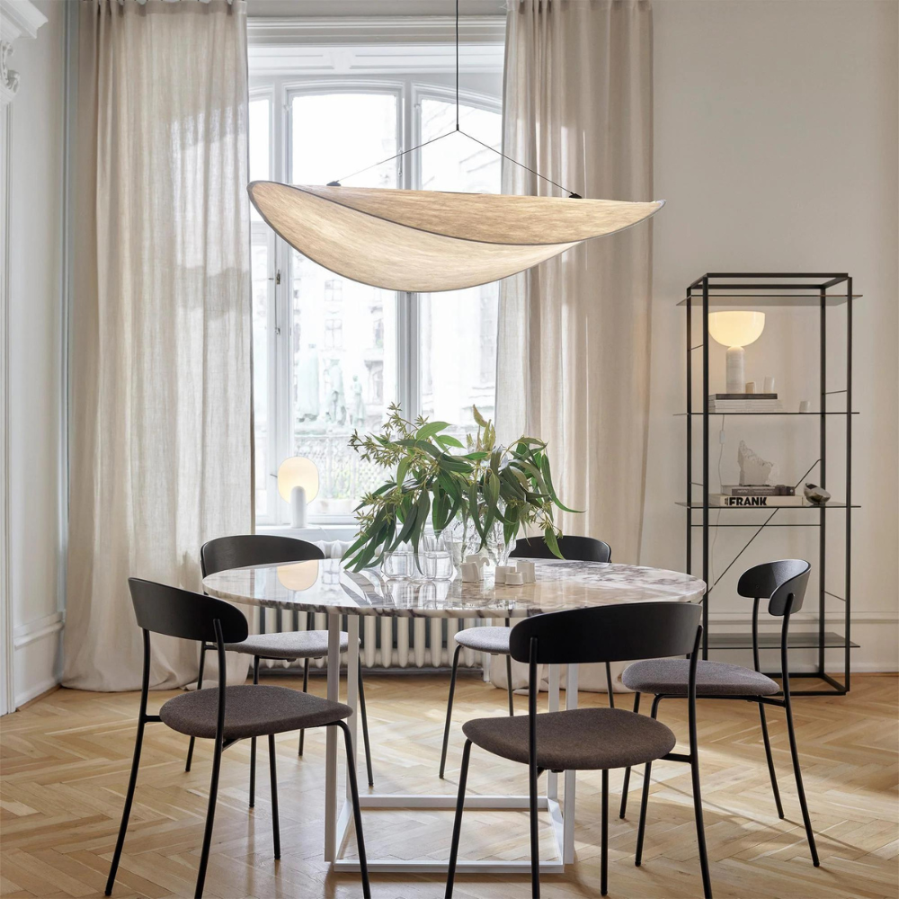 Japandi Hanglamp – Zijden Afwerking, Boho Design voor Woonkamer of Eetkamer met Verstelbare Hoogte