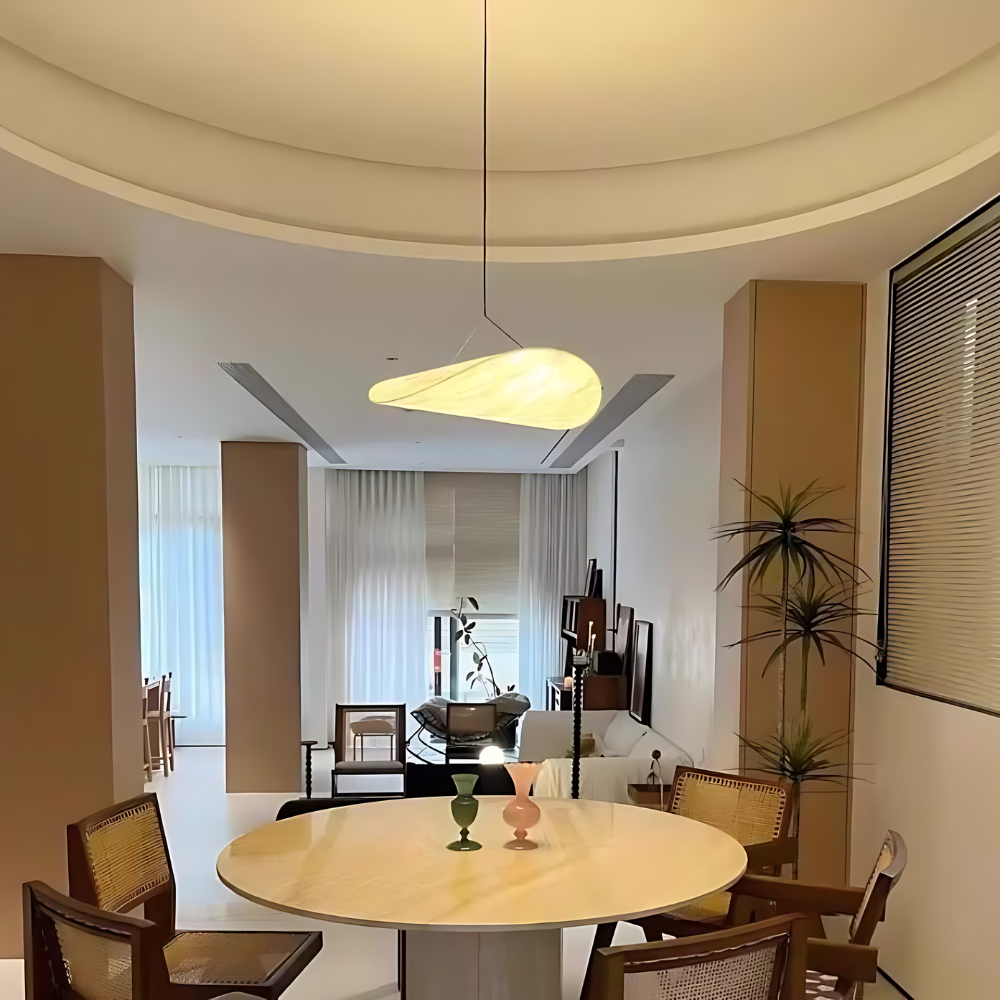 Japandi Hanglamp – Zijden Afwerking, Boho Design voor Woonkamer of Eetkamer met Verstelbare Hoogte