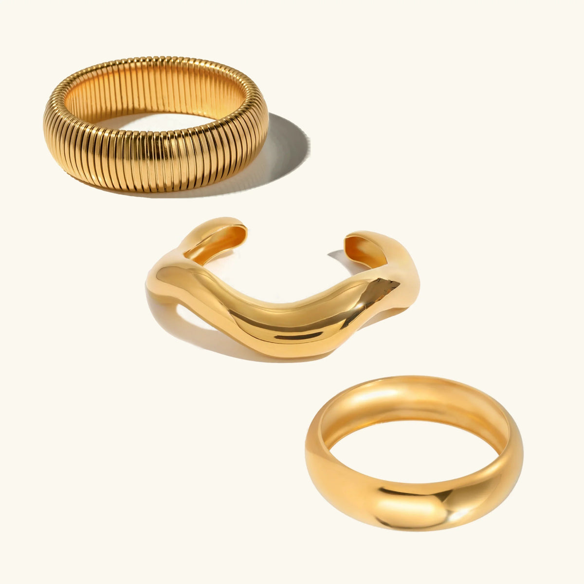 Ensemble de 3 Bracelets Jonc Femme Plaqués Or - Acier Inoxydable